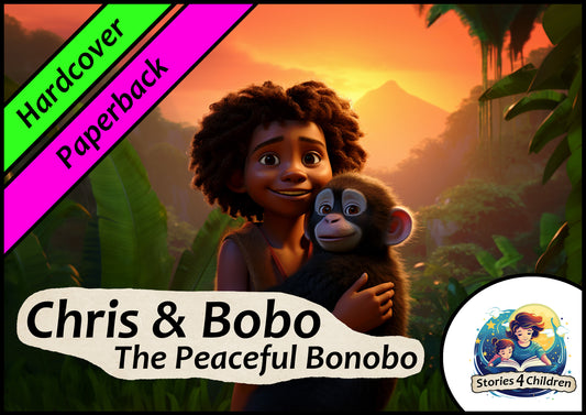 Children's books made with A.I. Bedtime Stories Kids Stories Stories4Children Chris & Bonobo - The Peaceful Bonobo Cover Hardcover & Paperback