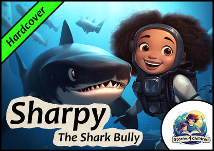 Children's books made with A.I. Bedtime Stories Kids Stories Stories4Children  Sharpy - The Shark Bully A Cute Shark Story Hardcover Cover